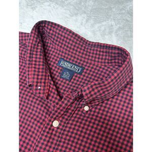 Lands End‎ Men's XL Red Plaid Long Sleeve Button Down 100% Cotton